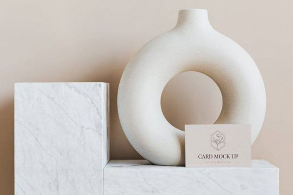 Front View of a Minimal Business Card with Modern Decorations Mockup