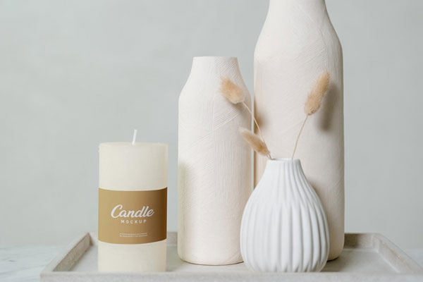 Front View of a Minimalistic Pillar Candle Label Mockup