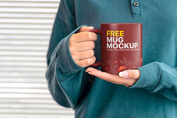 Front View of a Mug in Feminine Hands Mockup