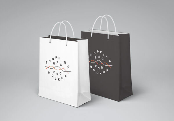 Front View of Two Standing Paper Shopping Bag Mockup
