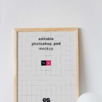 Front View of a Poster Mockup with Wooden Frame