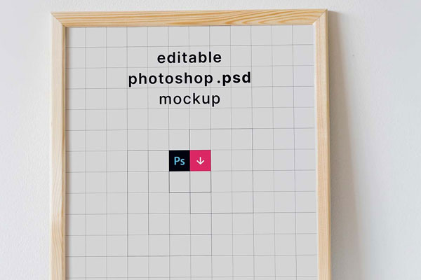 Front View of a Poster Mockup with Wooden Frame