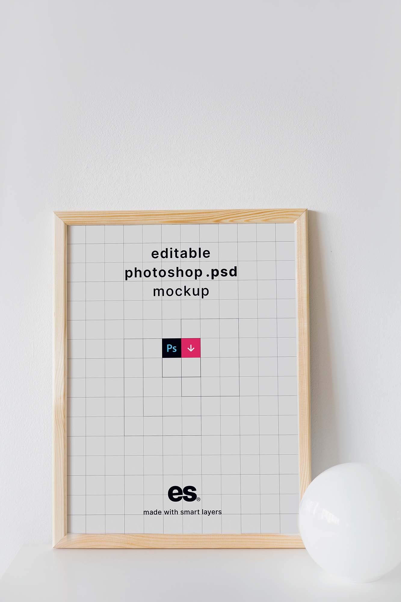 Front View of a Poster Mockup with Wooden Frame FREE PSD