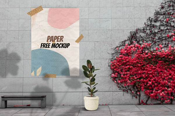 Front View of a Poster Taped to the Wall Mockup