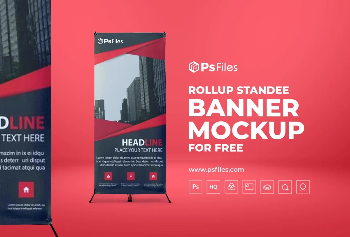 Front View of a Roll-Up Standee Banner Mockup FREE PSD
