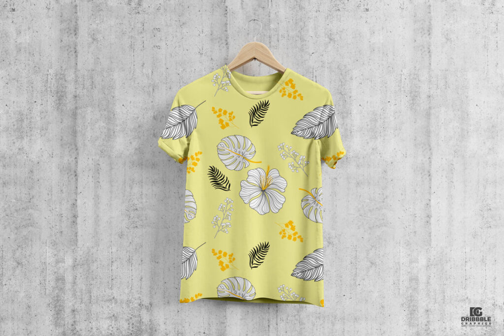 Front View of a Round Neck T-Shirt Mockup with Wooden Hanger