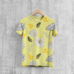 Front View of a Round Neck T-Shirt Mockup with Wooden Hanger