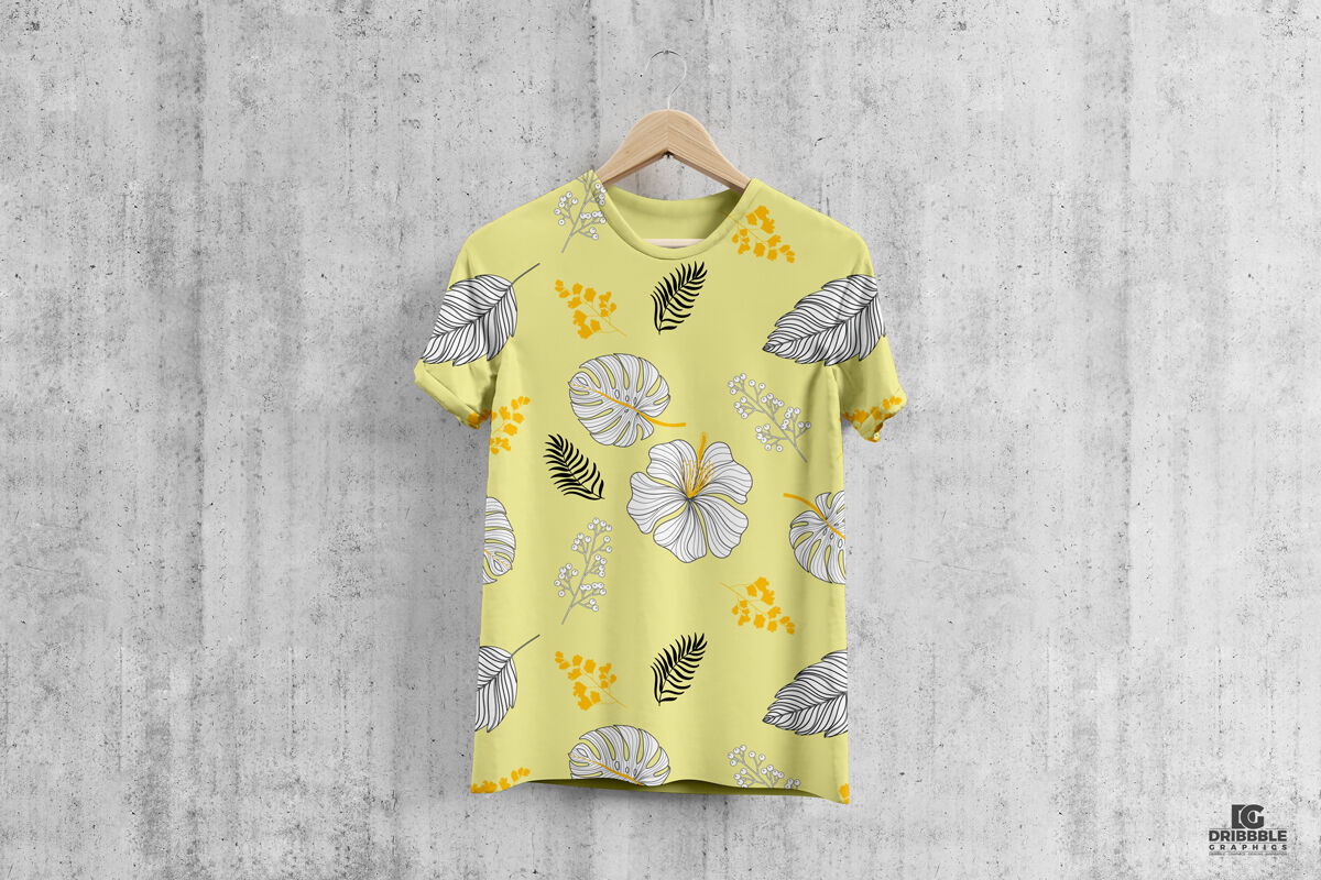 Front View of a Round Neck T-Shirt Mockup with Wooden Hanger FREE PSD