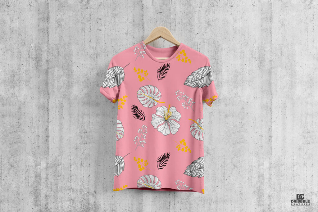 Front View of a Round Neck T-Shirt Mockup with Wooden Hanger