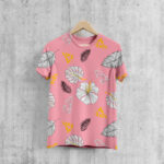 Front View of a Round Neck T-Shirt Mockup with Wooden Hanger