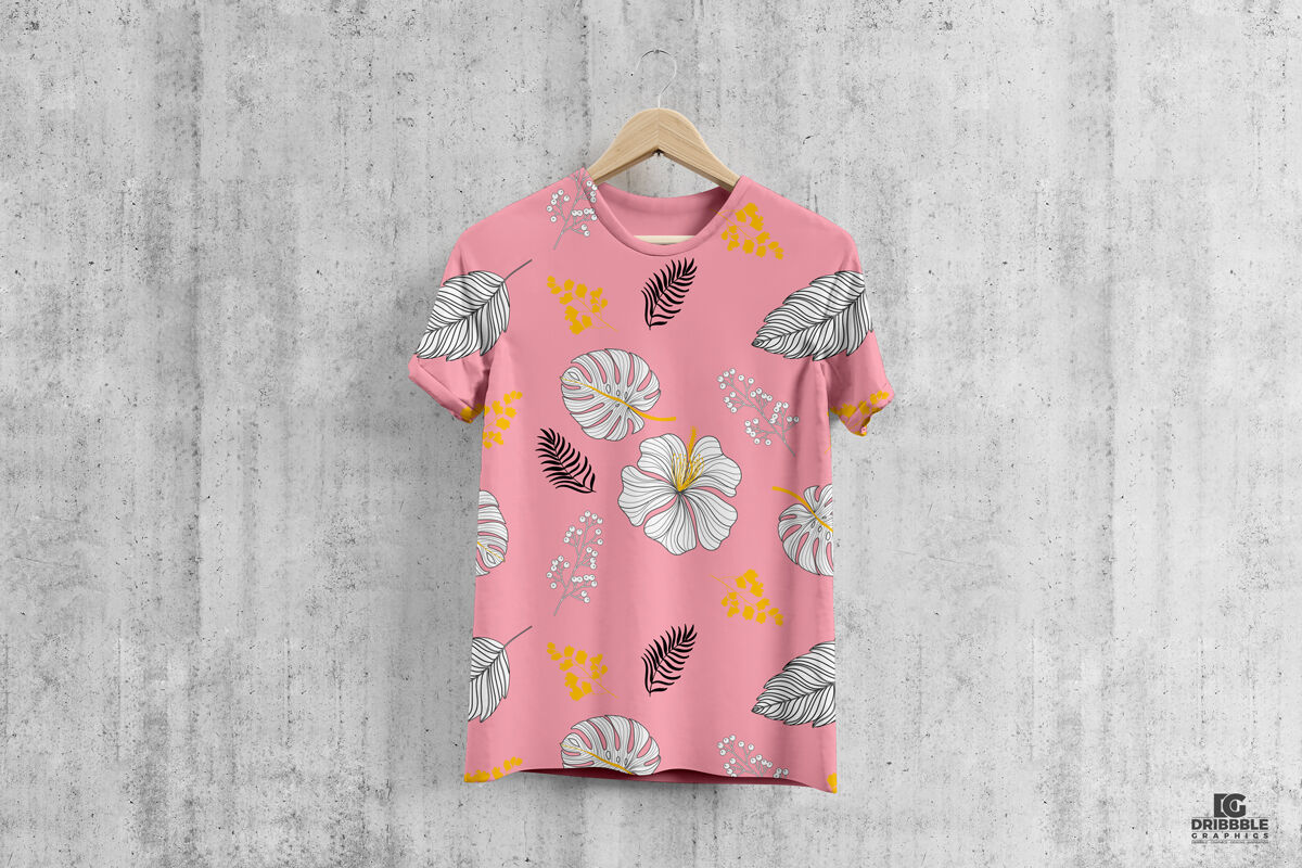Front View of a Round Neck T-Shirt Mockup with Wooden Hanger FREE PSD