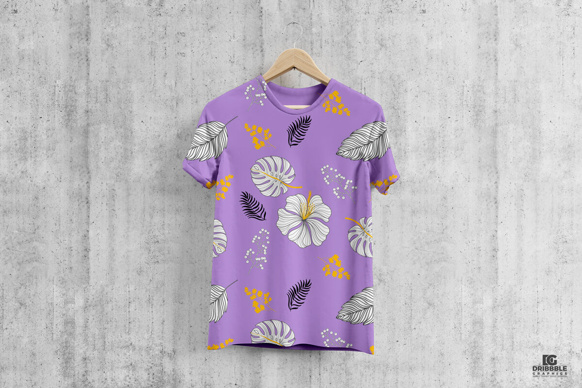 Front View of a Round Neck T-Shirt Mockup with Wooden Hanger FREE PSD