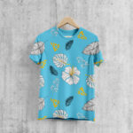 Front View of a Round Neck T-Shirt Mockup with Wooden Hanger