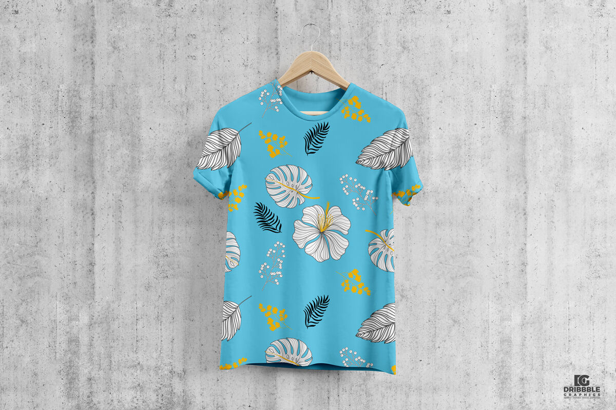 Front View of a Round Neck T-Shirt Mockup with Wooden Hanger FREE PSD