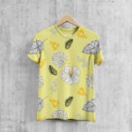 Front View of a Round Neck T-Shirt Mockup with Wooden Hanger