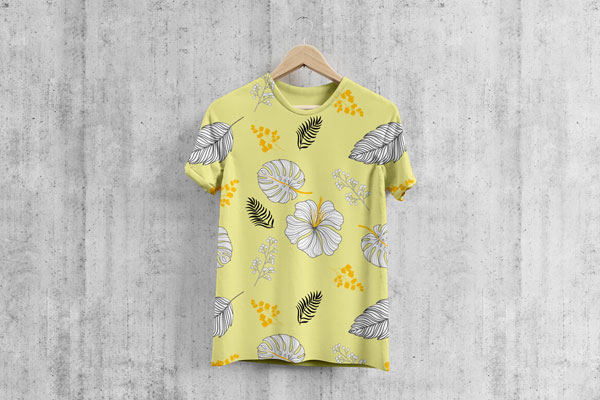 Front View of a Round Neck T-Shirt Mockup with Wooden Hanger