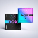 Front View of a Sachet With Packaging Box Mockup