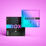 Front View of a Sachet With Packaging Box Mockup