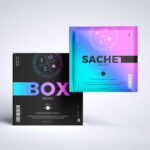 Front View of a Sachet With Packaging Box Mockup