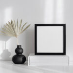 Front View of a Square Frame on a Table Mockup