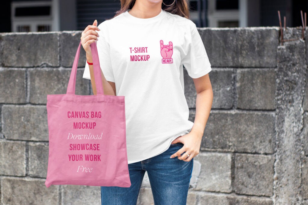 Front View of a T-Shirt and Canvas Bag Mockup