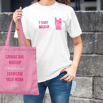 Front View of a T-Shirt and Canvas Bag Mockup
