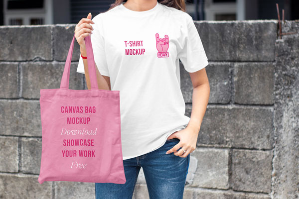 Front View of a T-Shirt and Canvas Bag Mockup