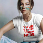 Front View of a T-Shirt on a Sitting Girl Mockup