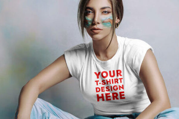 Front View of a T-Shirt on a Sitting Girl Mockup
