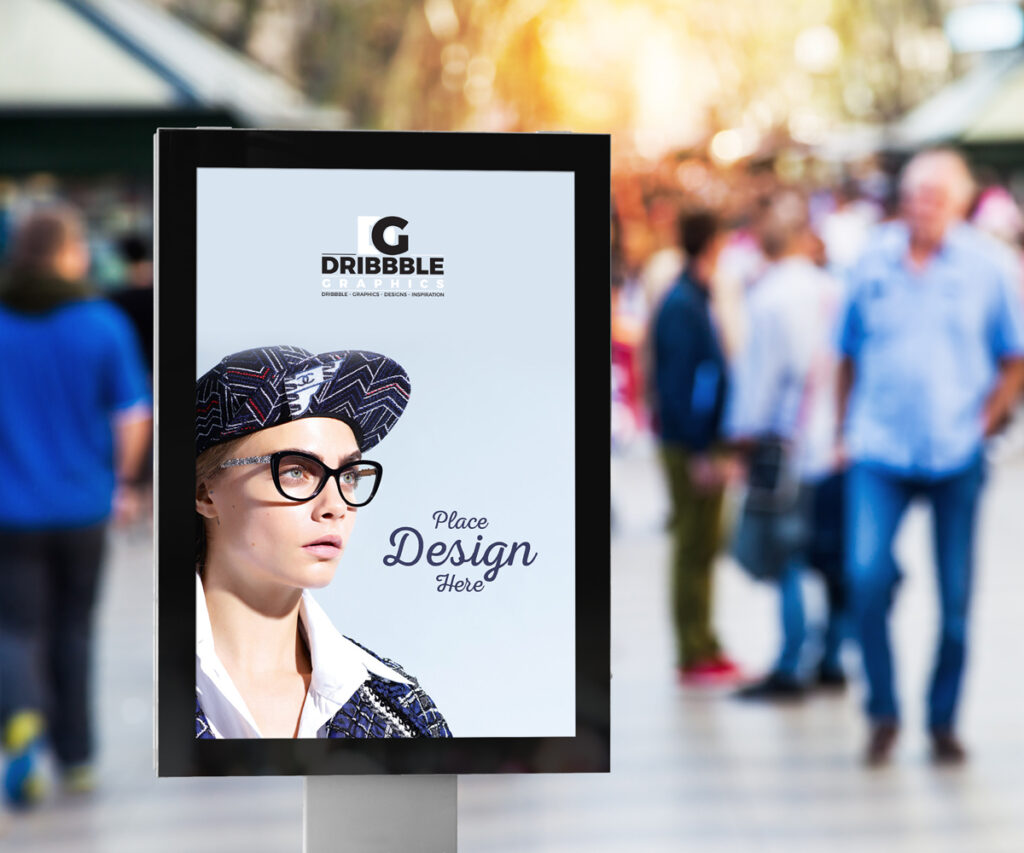 Front View of a Vertical Billboard Mockup in a Public Place