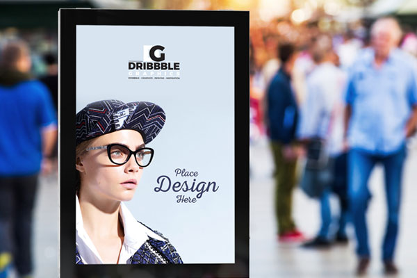 Front View of a Vertical Billboard Mockup in a Public Place