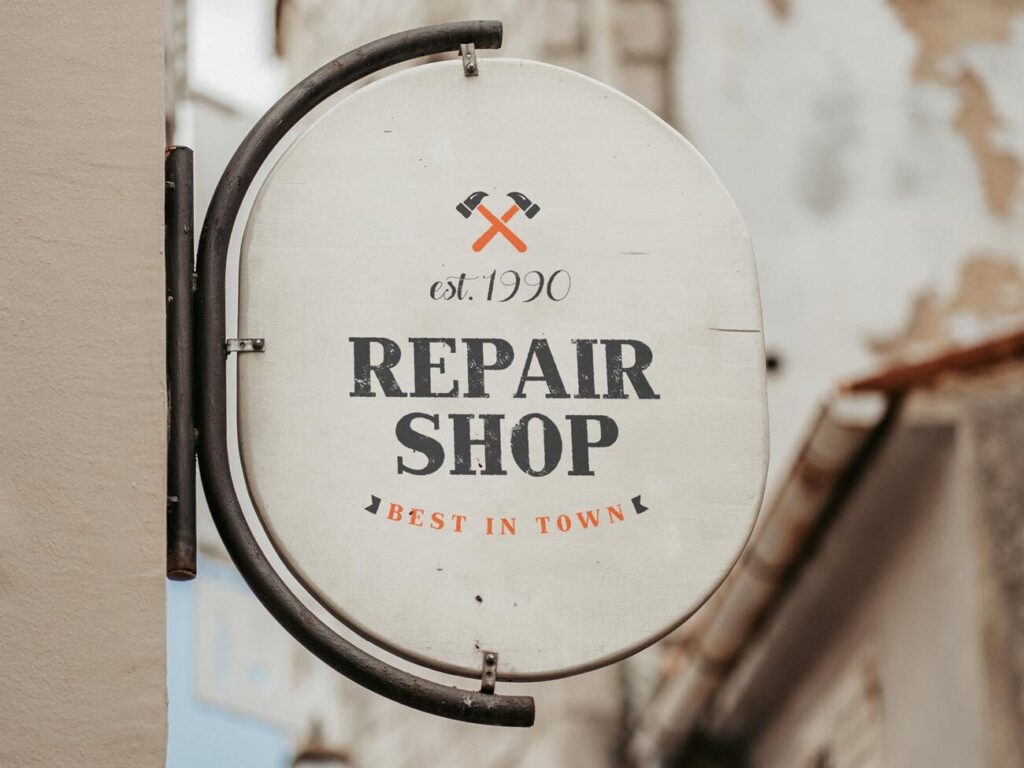 Front View of a Vintage Round Shop Sign Mockup