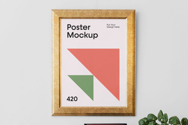 Front View of a Wooden Framed Poster Mockup