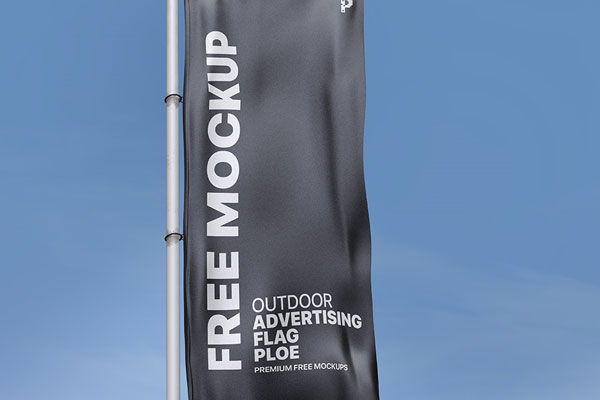 Front View of a Wrinkled Pole Flag Mockup