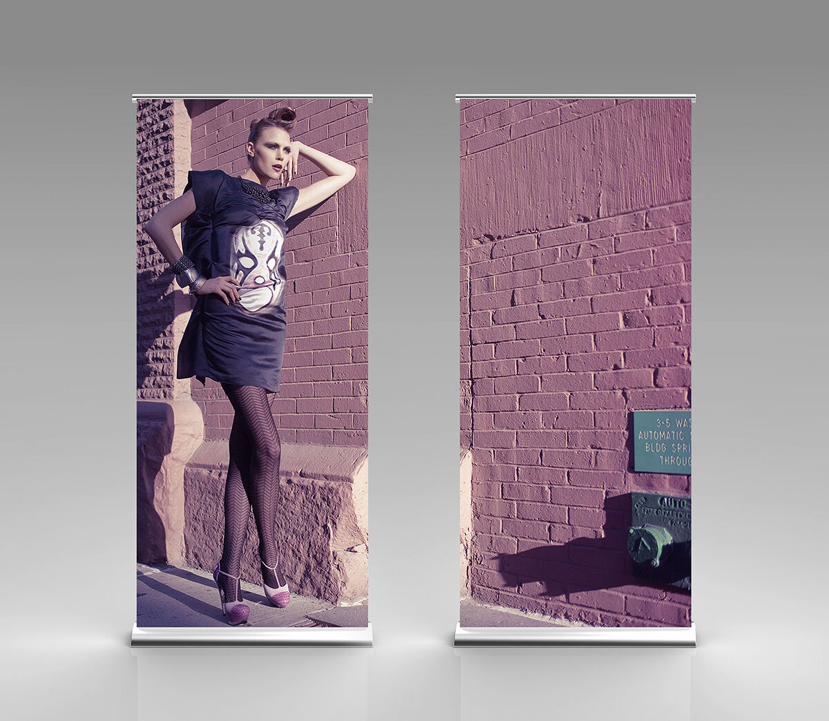 Front View of Advertising Vertical Rollup Stand Mockup FREE PSD