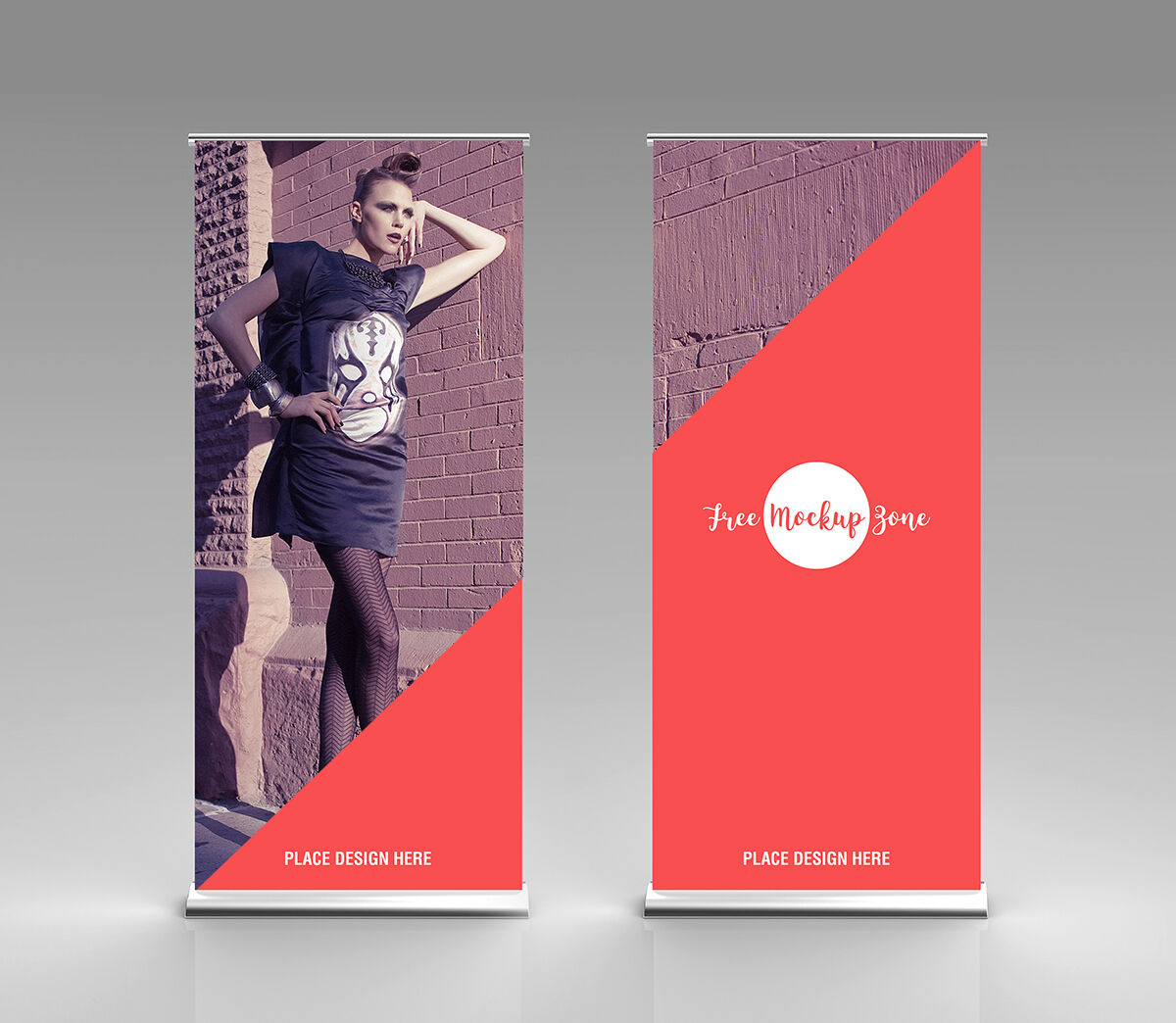 Front View of Advertising Vertical Rollup Stand Mockup FREE PSD