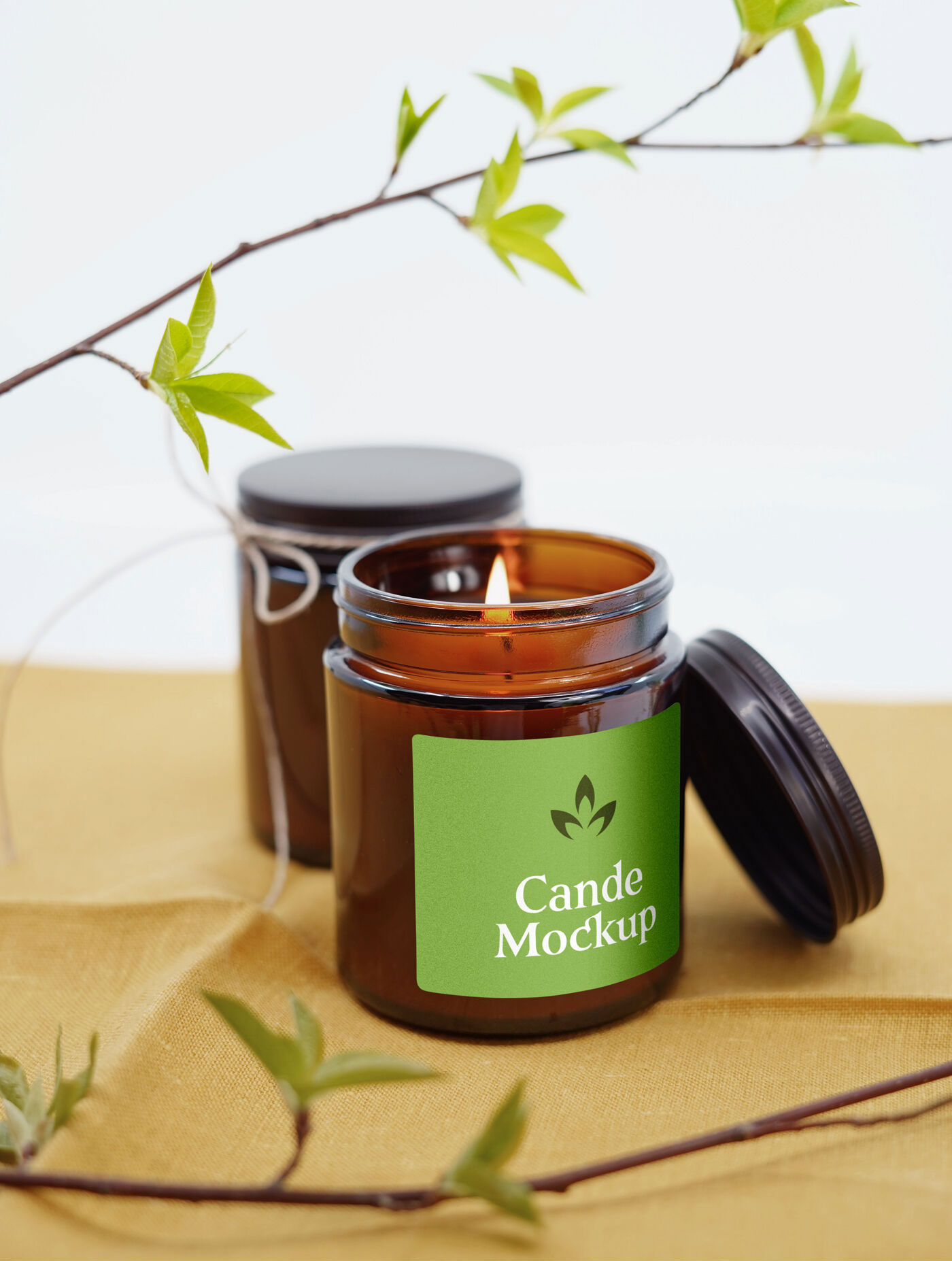 Front View of Amber Jar Candle Label Mockup FREE PSD