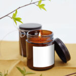 Front View of Amber Jar Candle Label Mockup
