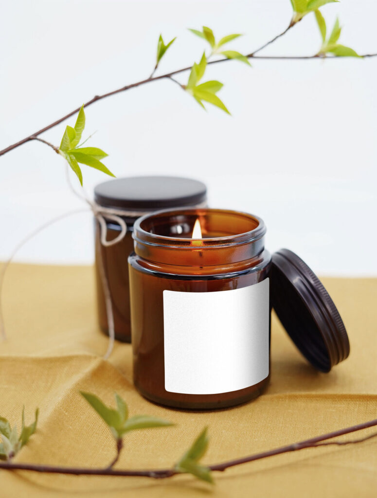 Front View of Amber Jar Candle Label Mockup