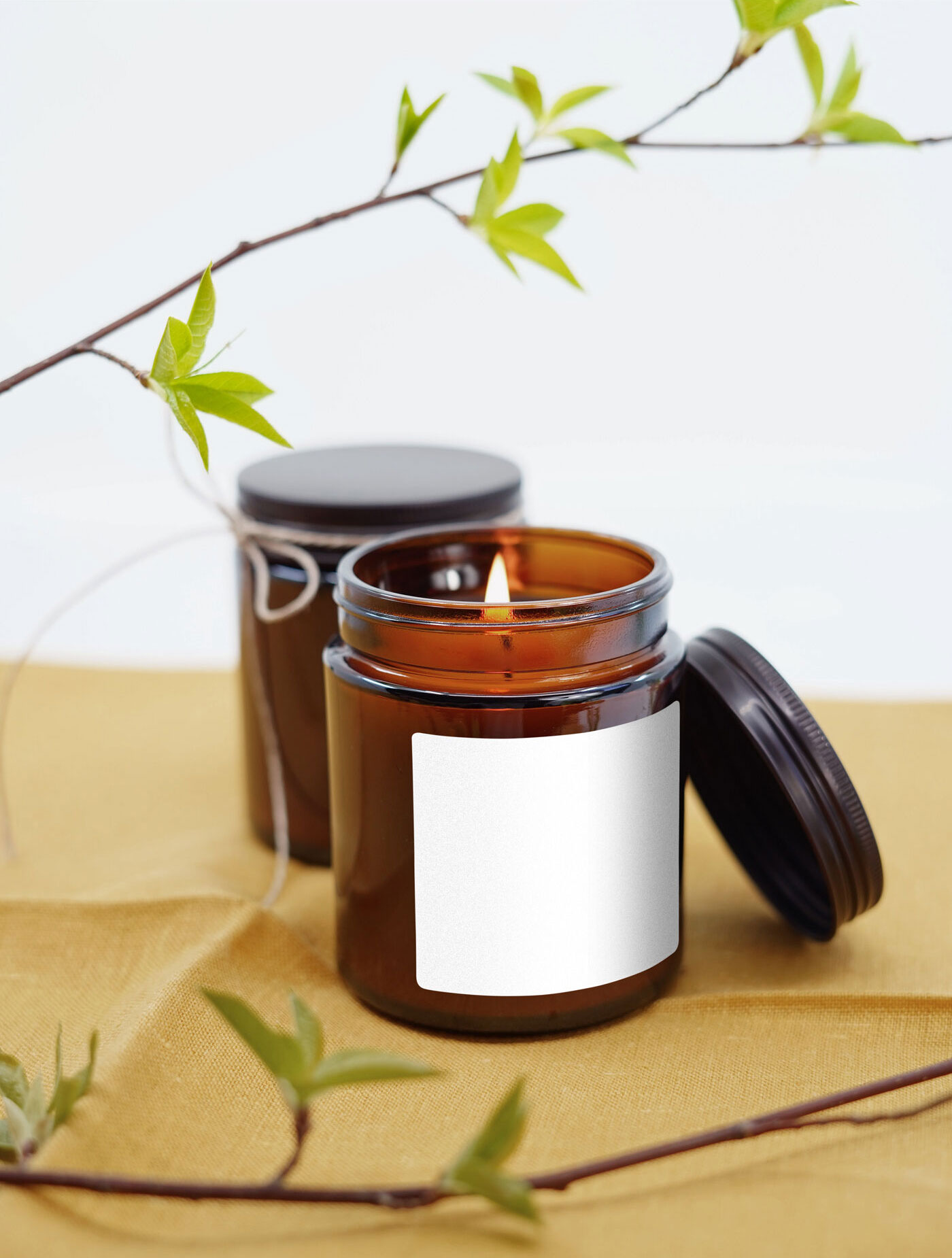 Front View of Amber Jar Candle Label Mockup FREE PSD