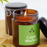 Front View of Amber Jar Candle Label Mockup