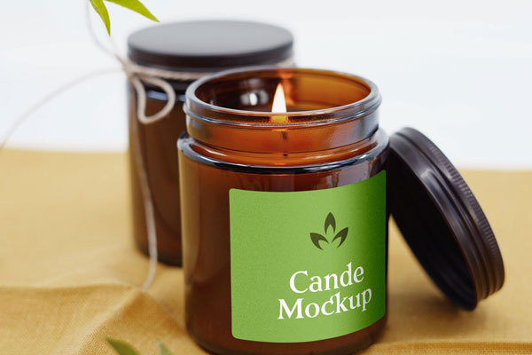 Front View of Amber Jar Candle Label Mockup