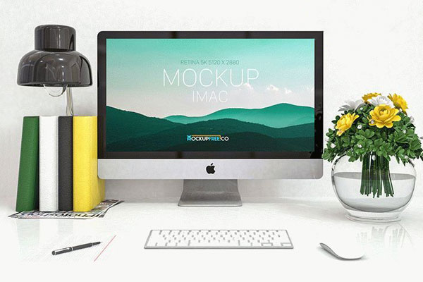 Front View of an iMac on Desk Mockup