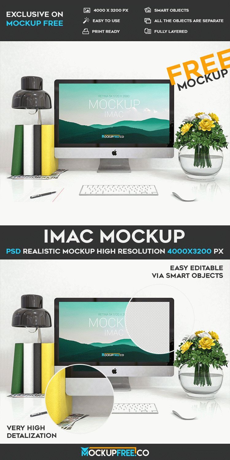 Front View of an iMac on Desk Mockup FREE PSD