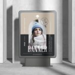 Front View of an Interior Advertising Display Stand Banner Mockup