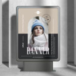Front View of an Interior Advertising Display Stand Banner Mockup