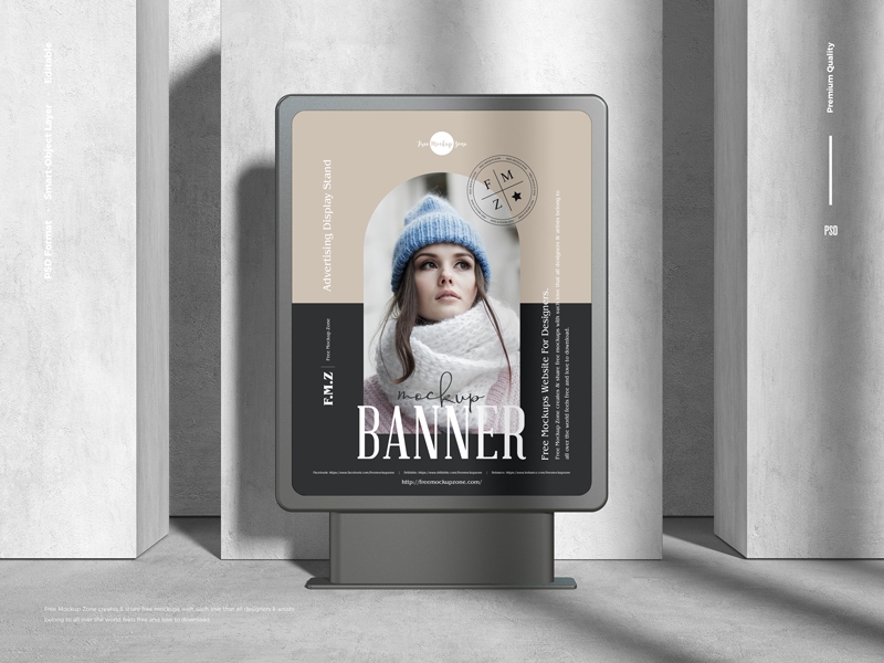 Front View of an Interior Advertising Display Stand Banner Mockup