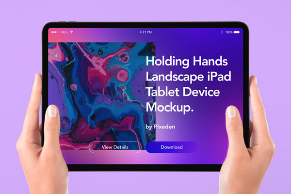 Front View of an iPad Held Up by Hands Mockup