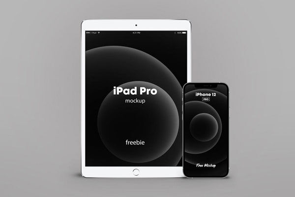 Front View of an iPhone 12 Pro with iPad Pro Mockup