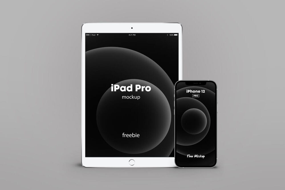Front View of an iPhone 12 Pro with iPad Pro Mockup